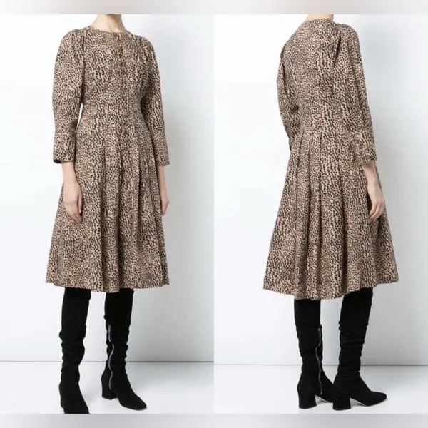 ULLA JOHNSON Bernadette‎ Dress Brown Black Cheetah Animal Print Midi Safari - Image 2
