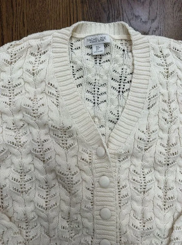 Rachel Zoe chunky button front Knit cream cardigan size small - Image 3
