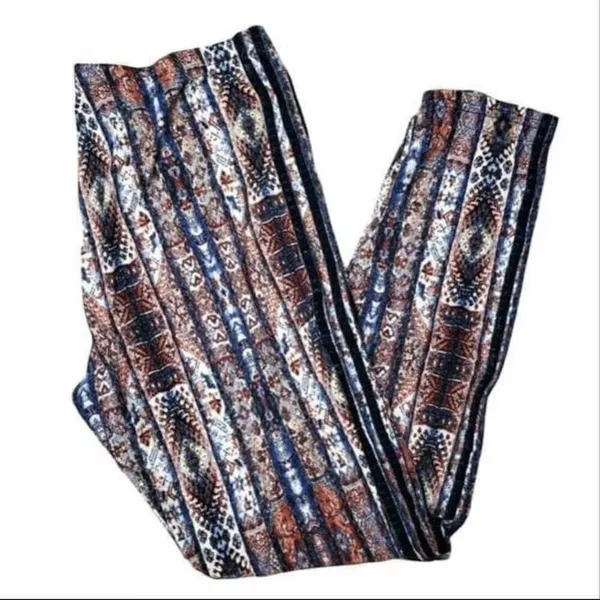 No Comment Leggings XL Brown Tribal Aztec Vertical Stripe Stretch Boho Casual - Image 2