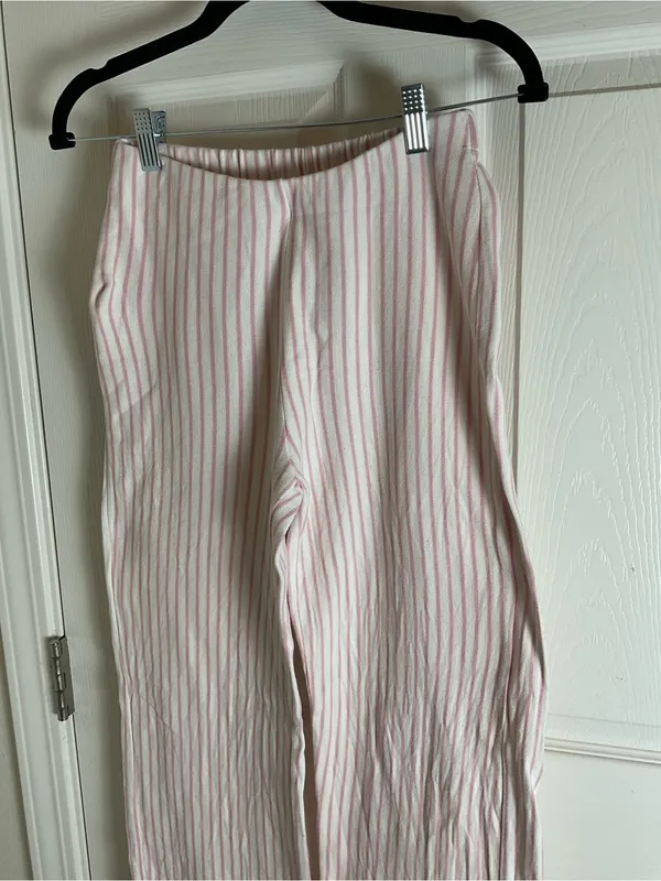 Zara Pink & White Striped Cotton Wide-Leg Pants - Size 13-14 - Image 4