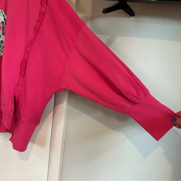 Fantastic Fawn French Terry Let’s Go Girls Sequin Sweatshirt. Hot pink. Medium. - Image 2