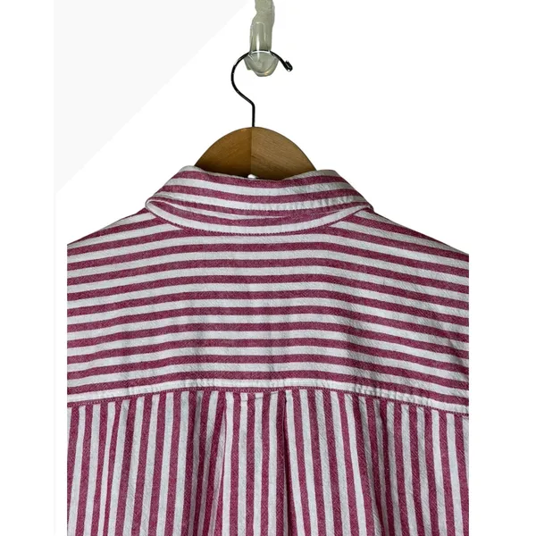 Banana Republic Button Down Shirt Women Large Pink Linen Blend Striped Preppy - Image 5