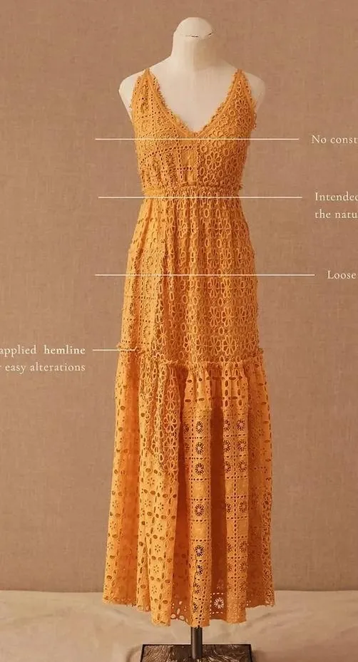 BHLDN x Free People Robinne Crochet Lace Maxi Dress Boho Yellow Orange Size M - Image 3