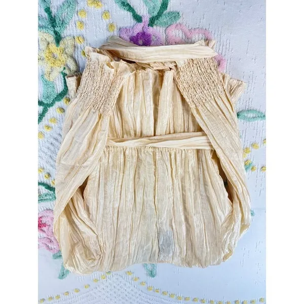 NBD Womens Cream Crinkle Wrap‎ Tie Waist Long Sleeve Blouse Top Size S - Image 3