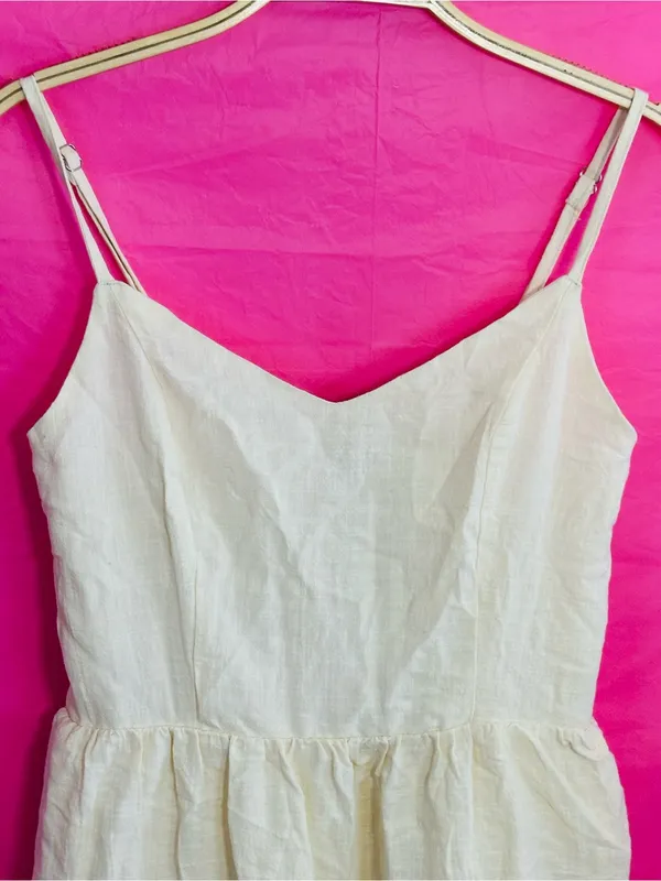 Lightweight Cream Tiered Mini Dress with Spaghetti Straps - Image 11
