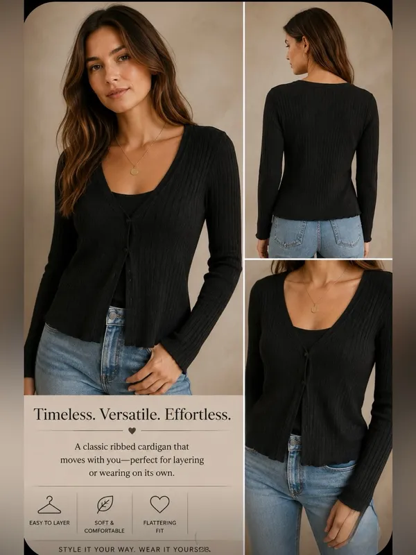 Old Navy Black Ribbed V-Neck Long Sleeve Cardigan xl with cami top - Image 2
