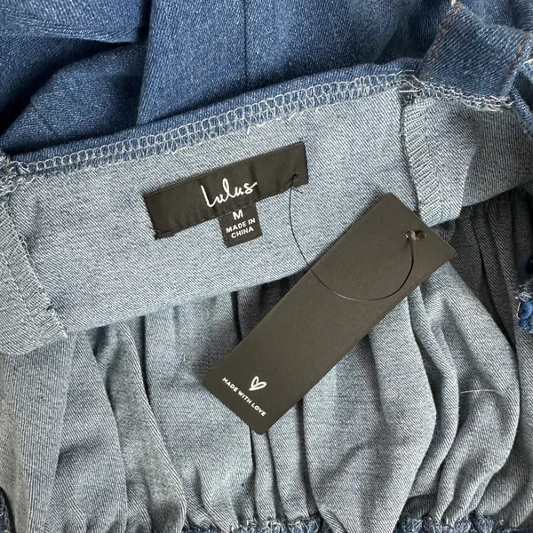 Lulus Considered Charisma Blue Chambray Bustier Mini Dress Cute A Line M NWT - Image 9