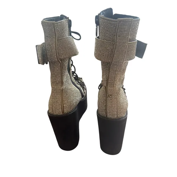Demonia Cult crystal lace up buckle platforms rave goth boots - Image 3