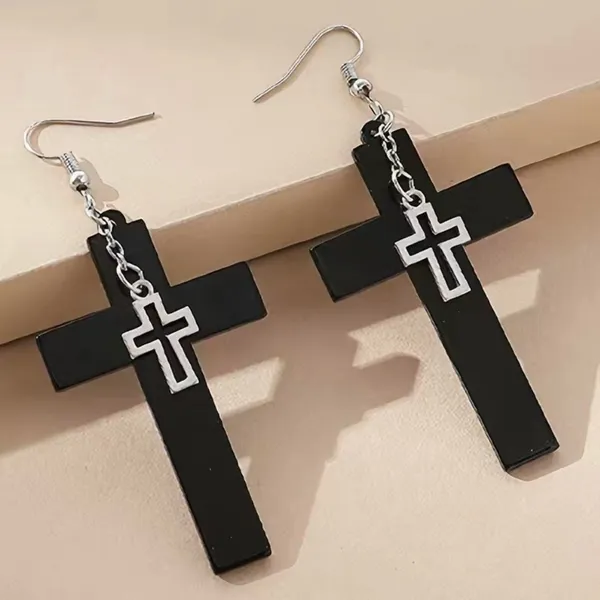 Unique design double‎ layer black cross light weight plastic dangle earrings - Image 12