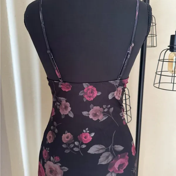 Motel Rocks Black Floral Lace Trim Mini Dress XS Goth Slip Y2K - Image 7