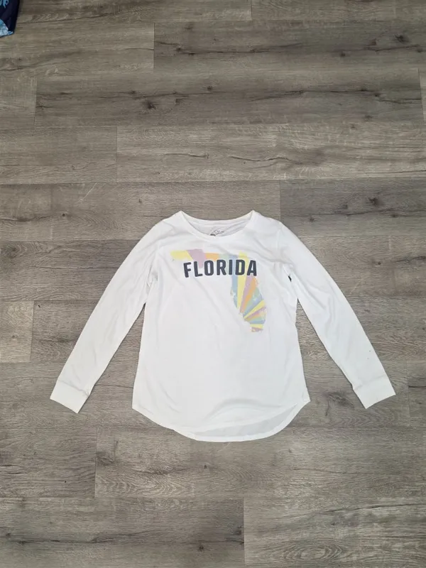 Florida Map Print White Long Sleeve T-Shirt By State Of Mine Size M - Image 6
