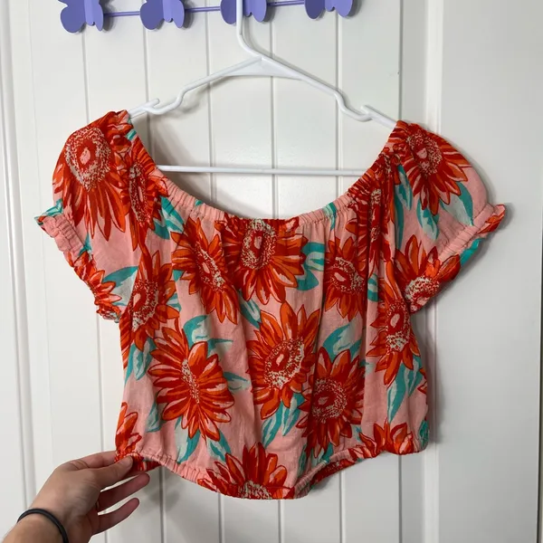 NWOT Aerie women’s pink orange‎ lightweight cropped summer elastic top blouse L - Image 5