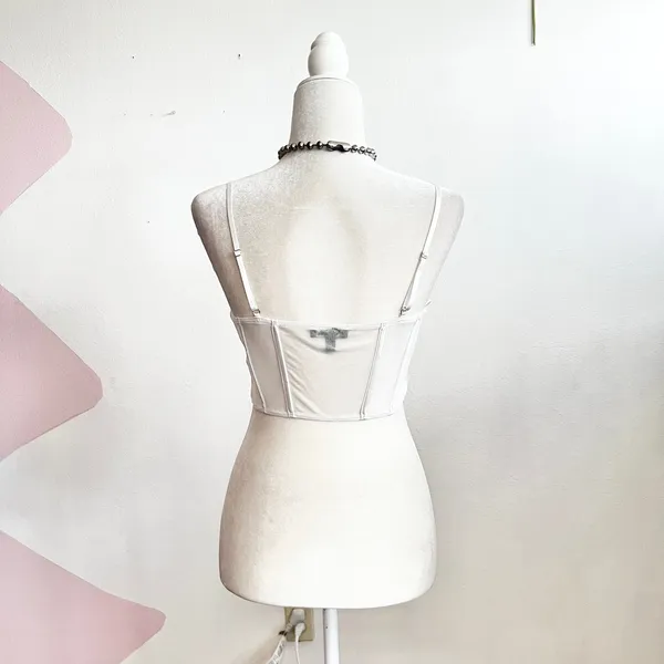 White Satin Corset Bridal‎ Top Romantic Bride Vintage Inspired Glam Medium - Image 2