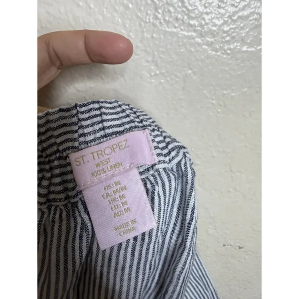 St. Tropez 100% Linen Striped Button Front Midi Skirt size M Coastal Utility - Image 7