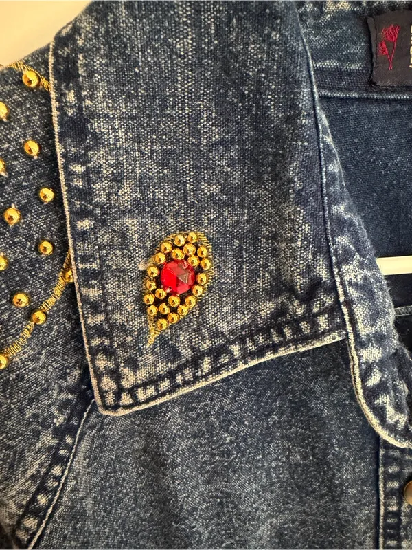 Vintage L.A. Blues Jeweled‎ Studded Denim Tunic Shirt Jacket Size 14-16 - Image 4
