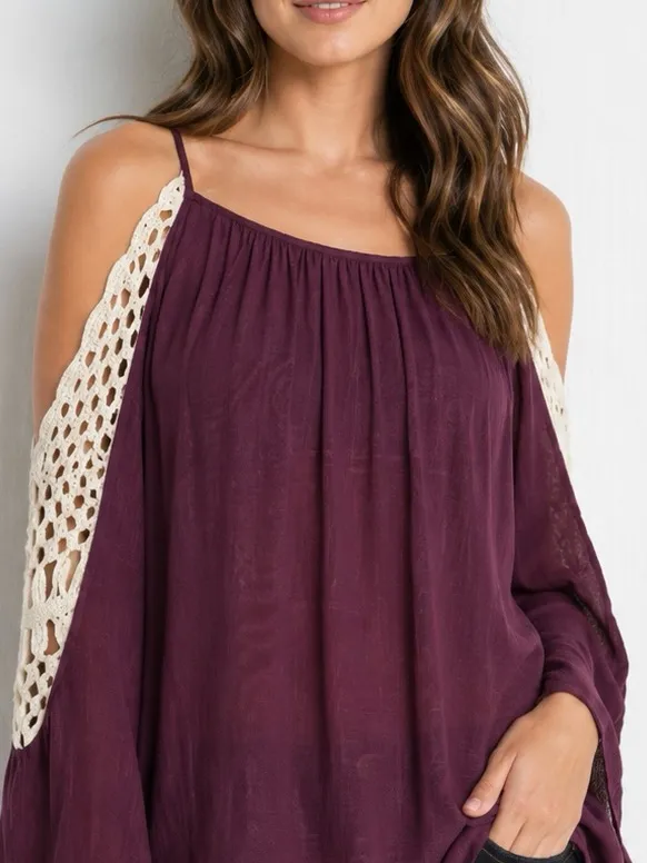 Umgee Cold-Shoulder Crochet Sleeve Top - Image 3