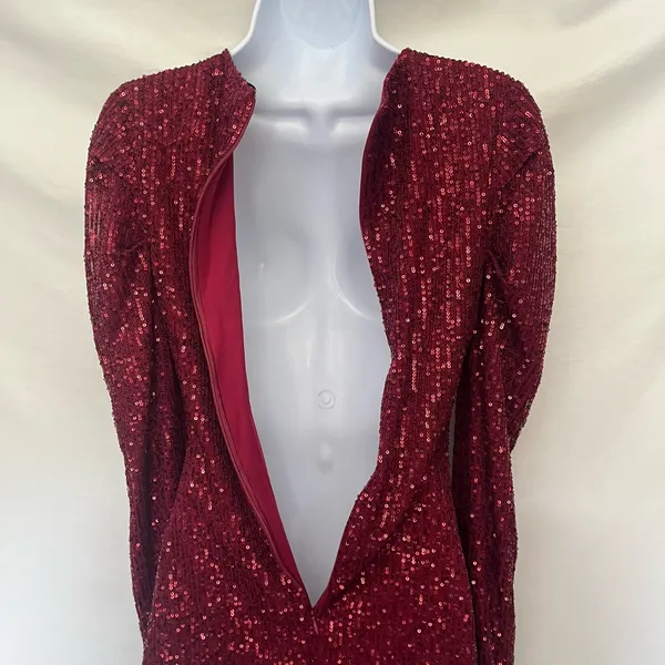 Y2K Luxe Dress Red Sequin Mini Dress Sz S Mesh Cutout Clubwear Glam Holiday NYE - Image 8