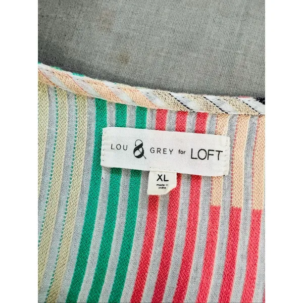 Lou & Grey by Loft Short Sleeve Tie Front Striped V-Neck Mini Dress Size XL - Image 8