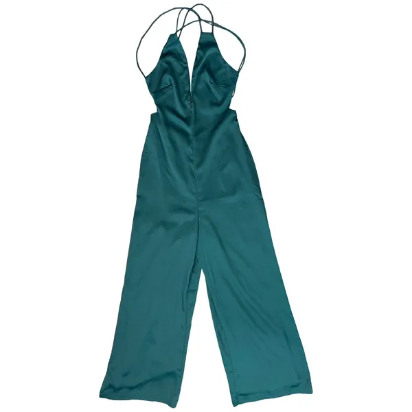 Lulus Hold That Pose Emerald Green Strappy Glam Satin Jumpsuit size XS NEW Tags - Image 3
