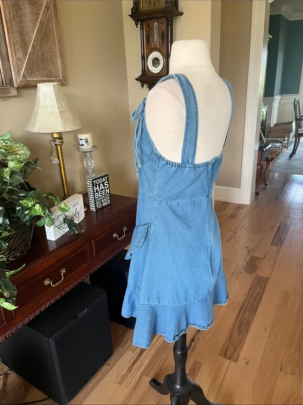 SheIn Denim Mini Tiered Ruffle Hem Dress - Image 9