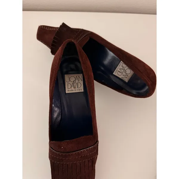 Vintage Joan & David Handmade‎ Suede Leather Fringed Kitten Heels Made in Italy - Image 3