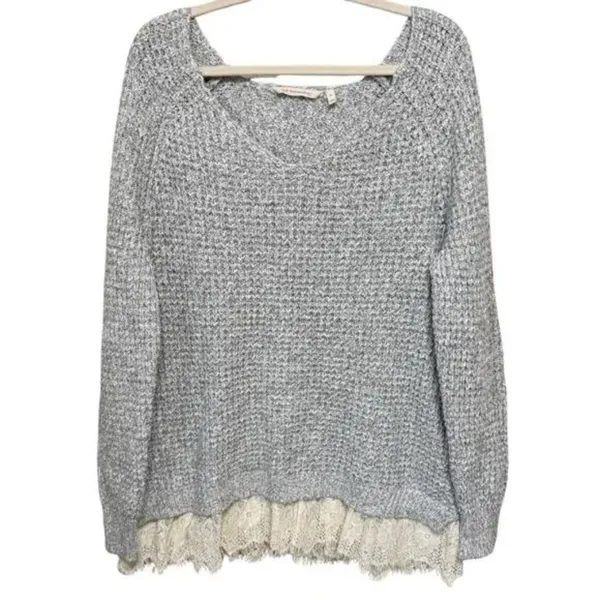 Soft Surroundings Gray Knit Soft Spoken Sweater Tunic With Lace Hem - Image 10