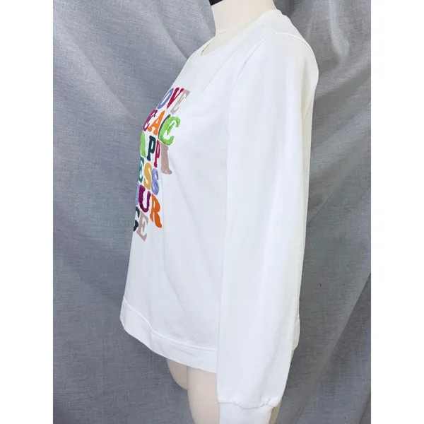 Garima Dhawan‎ Anthropologie Love Peace Happiness Courage Sweatshirt White XS - Image 7