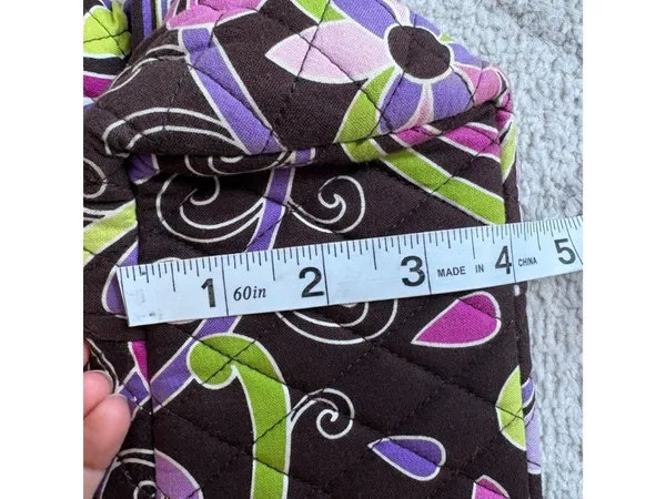 Vera Bradley Quilted Shoulder Bag Floral Brown Pink Purple Green Cotton Purse - Image 8