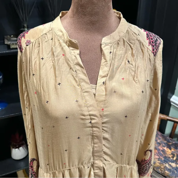Free People Sierra Valley Shirt Dress – Gold Combo, Paisley Floral, Size Medium - Image 4
