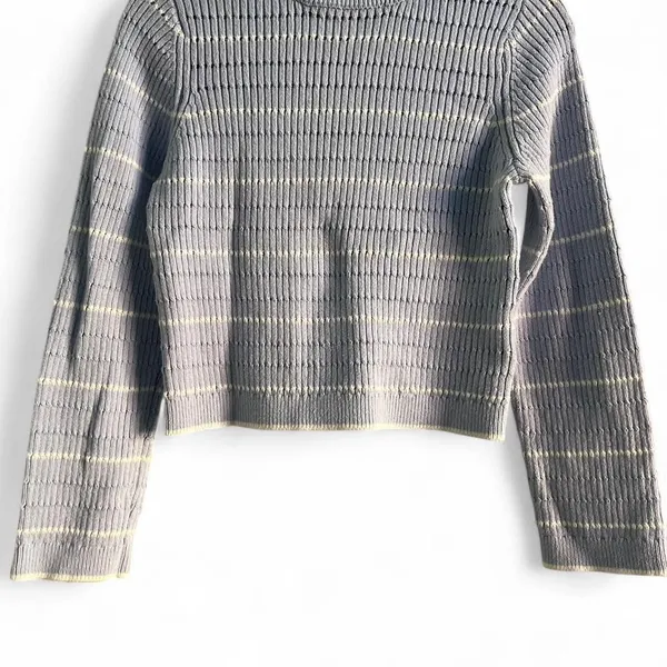 H&M Baby Blue White Knit Cotton Blend Striped Sweater Nautical Preppy Cute Sz Small - Image 4