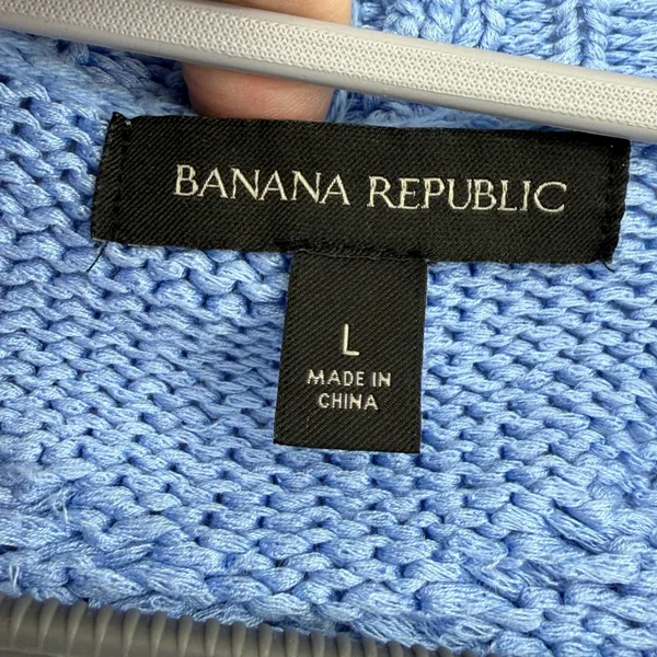 Banana Republic Love Blue Cable Knit Open Cardigan 100% Cotton Women's L - Image 4