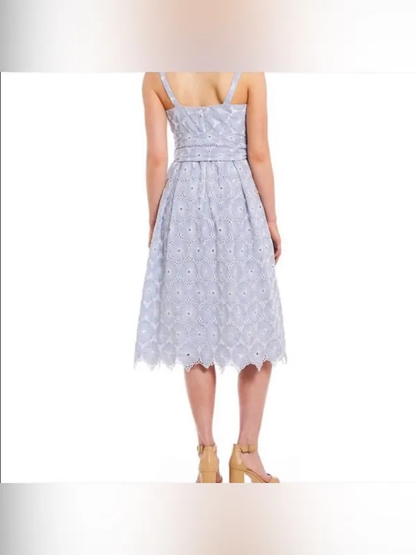 NWT ANTONIO MELANI Light Blue Eyelet Midi Dress with Waist Tie - Image 2