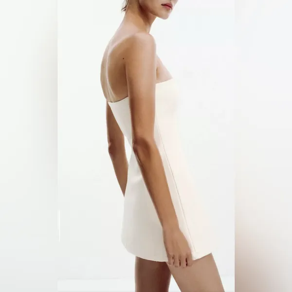 ZaraElegant Cream‎ Strapless Mini Dress - Image 2