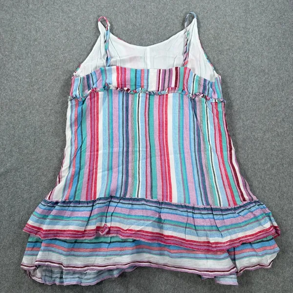 Umgee Striped Tunic Tank Top Size Large Ruffle V-Neck Pink Blue Spaghetti Strap - Image 6
