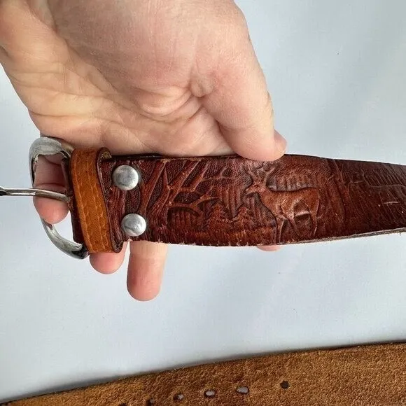 Handcrafted Brown Leather Belt Deer Hunting Mountains Fishing Western Boho Ranch - Image 2
