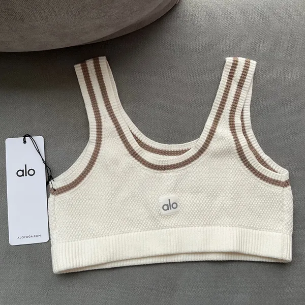 Alo Yoga Tennis Club Sweater Knit Bra Ivory/Gravel S - Image 4