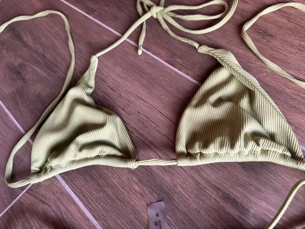 Olive Green Ribbed Triangle Bikini Set Size M Size M - Image 8