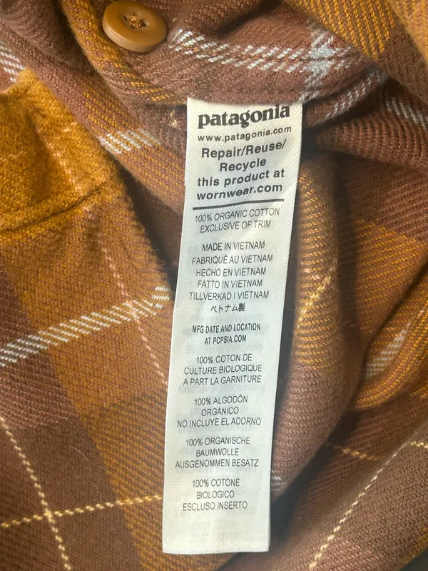 Patagonia Fjord Flannel Shirt Medium Brown Yellow Plaid Gorpcore Granola Girl M - Image 5