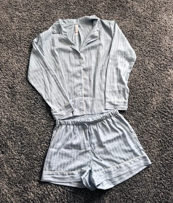 Auden Light Blue Striped Satin Pajama Top - Image 2
