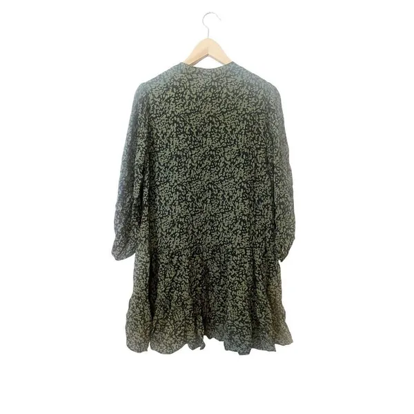Zara Khaki Green Claris Printed‎ V-Neck Short Sleeve Dress Small - Image 5