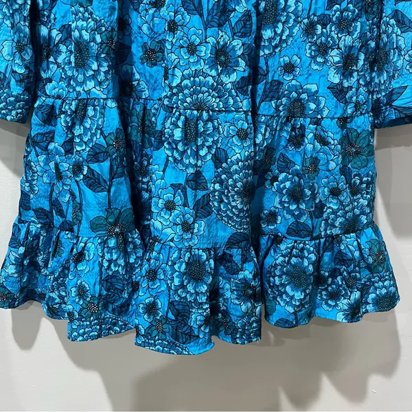 Zara Women's Blue Floral 3/4 Sleeve Mini‎ Dress Size Large Ruffle Casual - Image 5