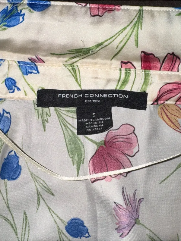 French Connection Women's Cream White Floral Print Short Sleeve Dress Small - Image 5