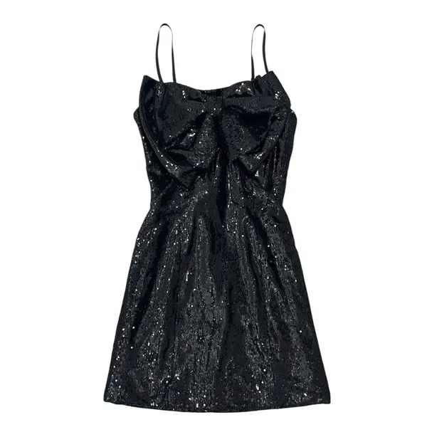 RONNY KOBO Sequin Embellished Lindsay Bow Front Mini Dress Black Women’s Size S - Image 4
