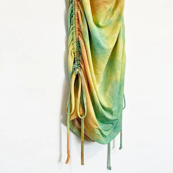 Tie Dye Dress Size S Rainbow Ruched Side Tie Adjustable Bodycon Mini‎ Gown Disco - Image 3
