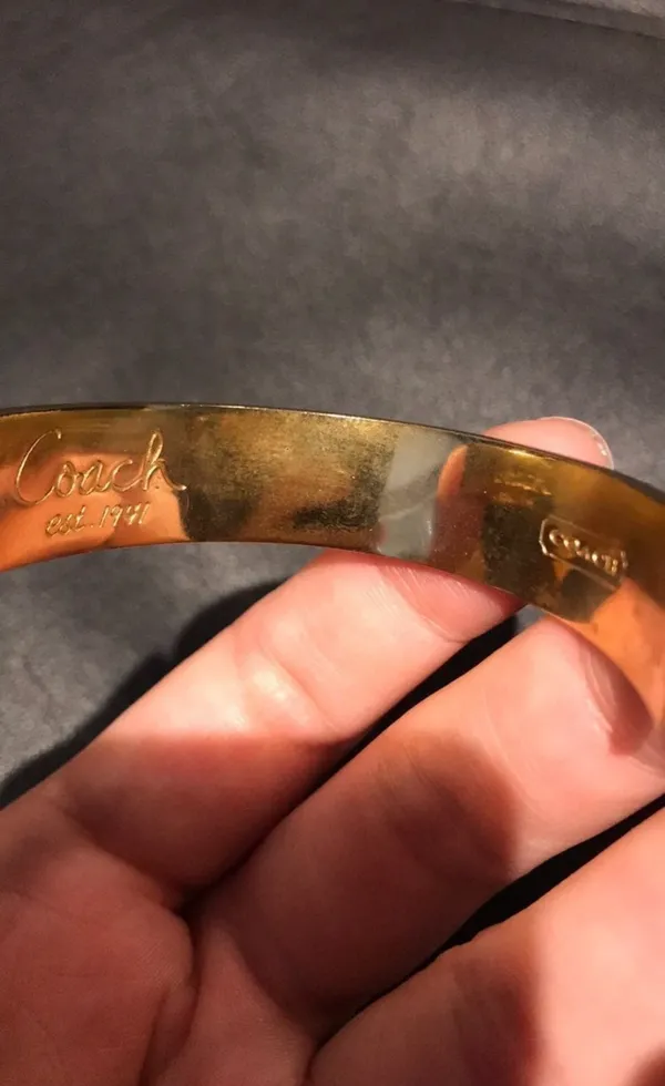 Coach Vintage Enamel Bangle Geometric Cube Square Print secure closure Cuff Bracelet Gold .5 wide band jewelry retro preppy minimalist - Image 6