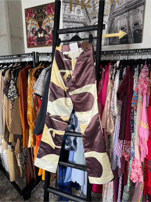 House of Sunny High Way Print Satin Flared Pants Trousers Womens US 4 NWT - Image 8