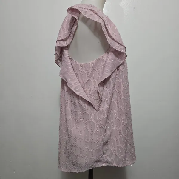 LOFT Ruffle Sleeve Top Blouse Lightweight Metallic Ice Rose Size L Feminine - Image 4