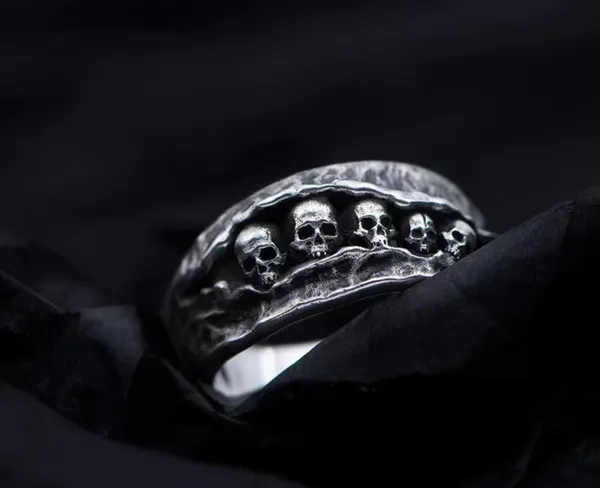 & Other Stories Men’s 5 Skull Design Vintage Look Adjustable Ring SZ 9-13 - Image 2