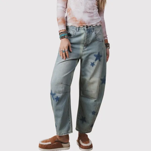 Talulah Womens Jeans Blue Denim Star Walk Barrel Baggy Loose High Rise Size L - Image 3