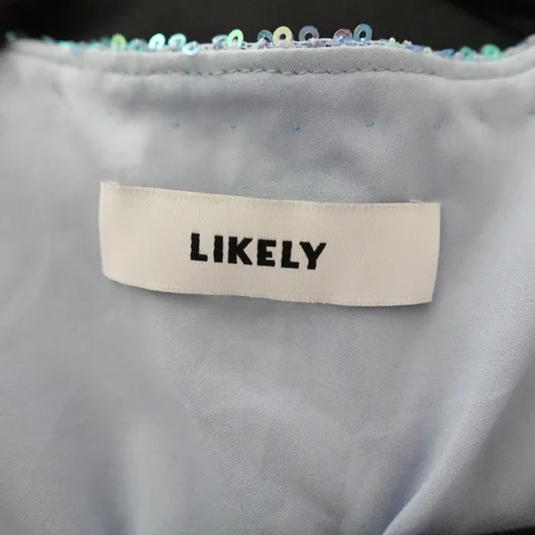 Likely Light Blue Sequin V-Neck Mini Wrap Dress Size S - Image 3
